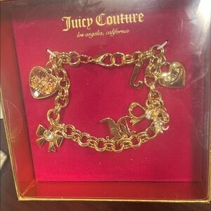 Juicy Couture Gold Charm Bracelet with Heart and Bow